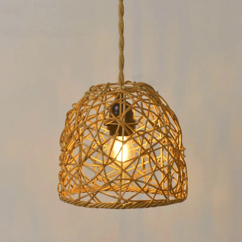 Woven Lantern LED  Hanging Light Lampshade Simulated Rattan Ceiling Pendant Lamp Shade Bedroom Dining Room Chandelier Lamp Cover