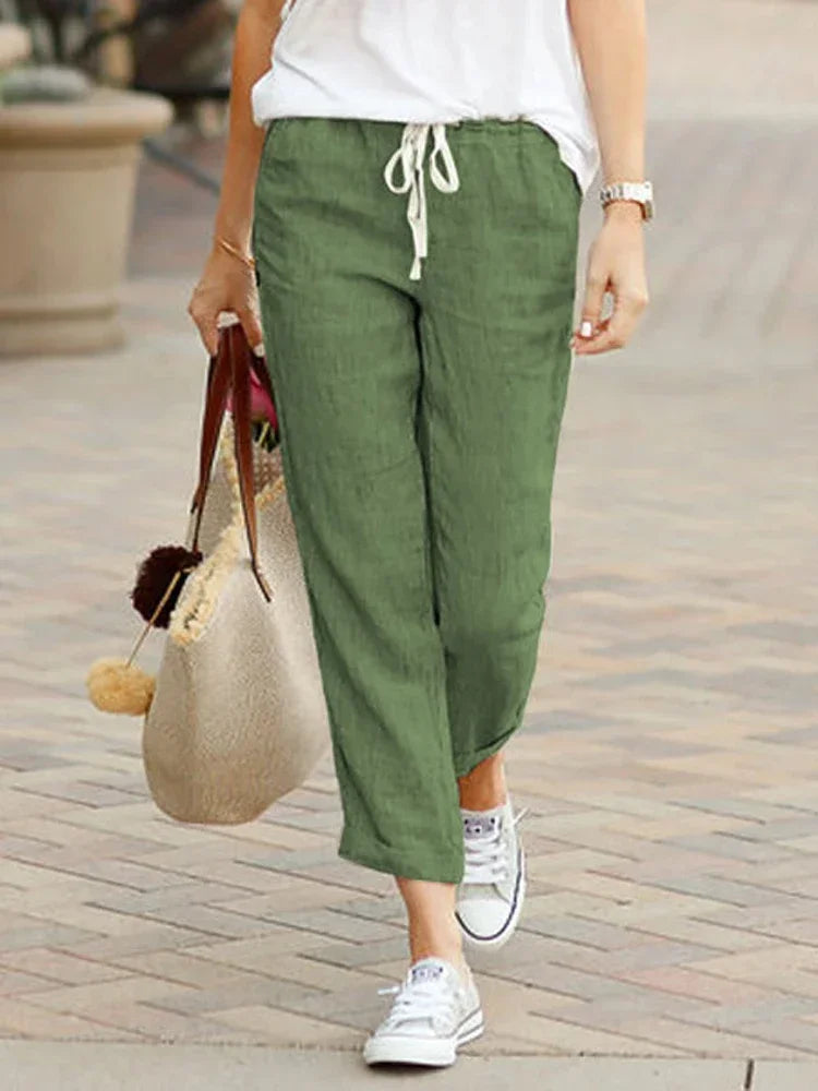 Women Pants Cotton Linen Wide Leg Drawstring