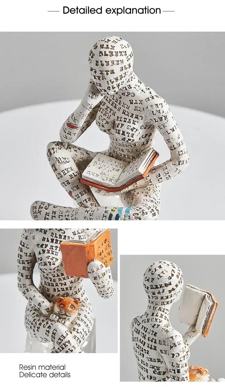 Home desk top bookshelf decoration reading woman resin crafts small ornaments