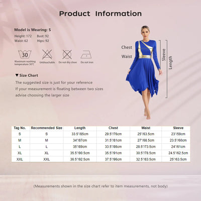 Women Church Choir Worship Liturgical Dress Modern Lyrical Dance Waltz Stage Performance Costume Long Sleeve Metallic Shiny Gown