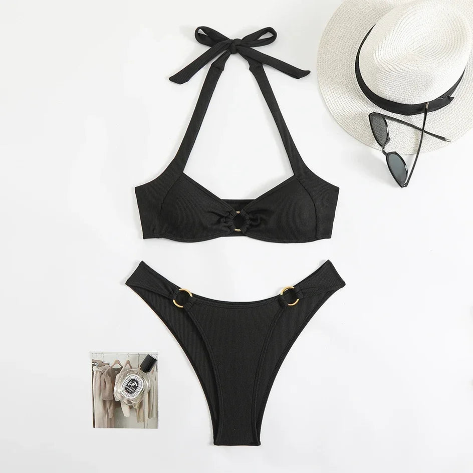 Sexy Women's Swimsuit 2025 Summer Bikini Two-piece Swimwear for Woman Beachwear Halter Bikinis Sets Swimming Beach Bathing Suits