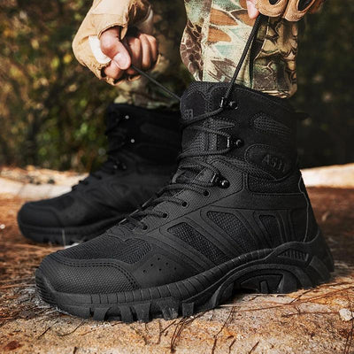 Men's high top hiking boots, sporty and stylish outdoor style, solid color, anti slip and wear-resistant rubber sole