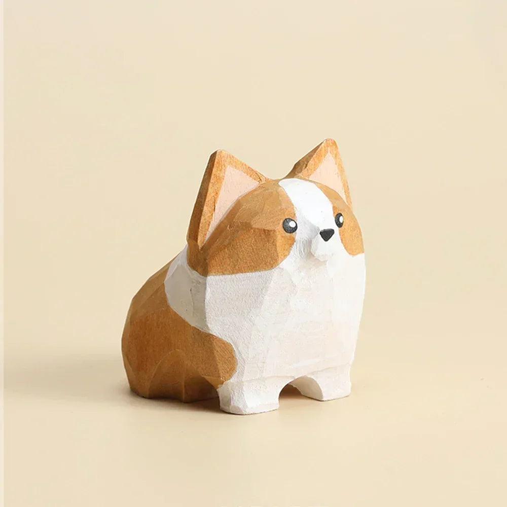 Handcrafted wood carving home decorations decoraciones para el hogar desk accessories room decor handmade corgi statue