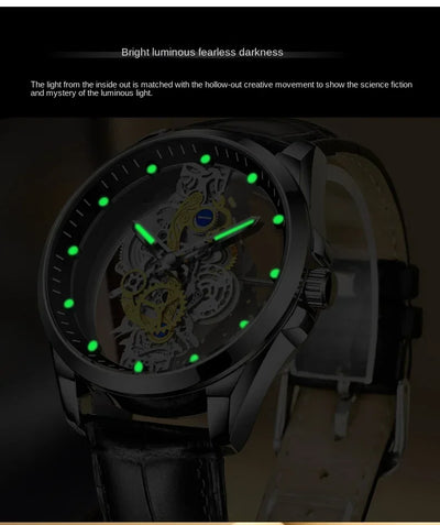 High-end Business Watch for Men's Watch Automatic Double Sided Transparent Hollow Waterproof and Luminous Quartz Watch for Men