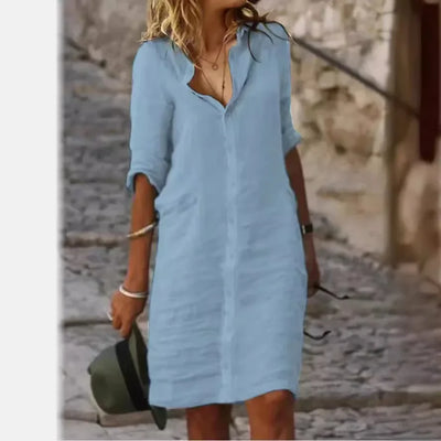 White Spring Cotton Linen Women's Mini Dress