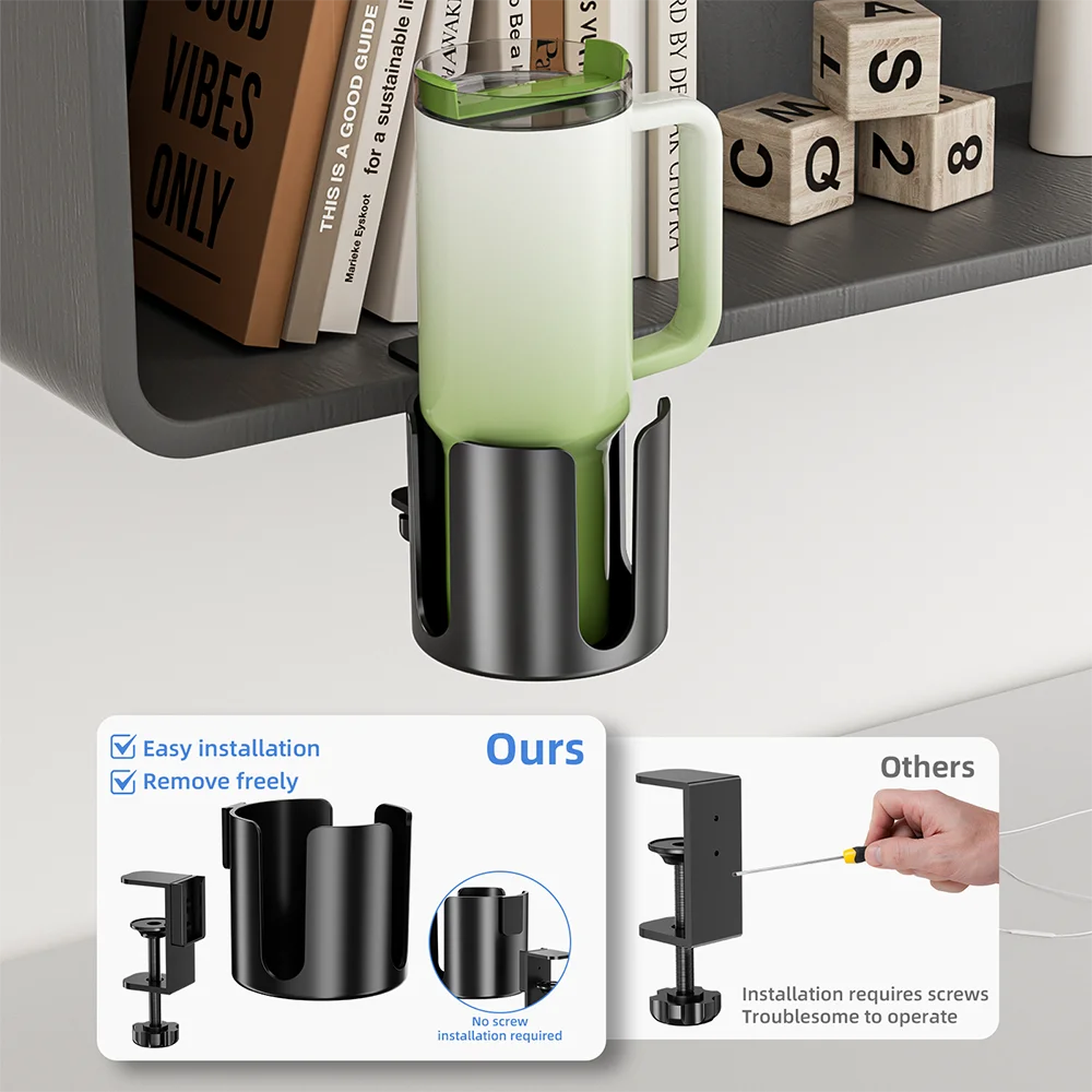 Desk Cup Holder, Sturdy ABS Material, Perfect for Drinkware, Securely Attaches to Wooden Surfaces, No Drill Installation