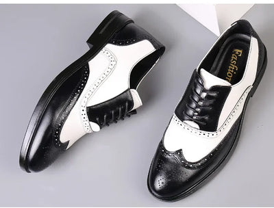 Retro Men's Oxford Shoes Fashion Block Carved Casual Shoes Social Shoes Male Business Dress Leather Shoe Zapatos Para Hombres
