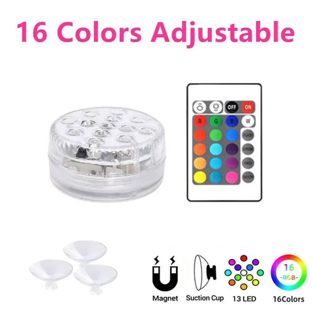 13 LEDs Submersible Light with Remote Control Underwater Night Lamp for Pool Vase Bowl Wedding Party Decoration Underwater Light