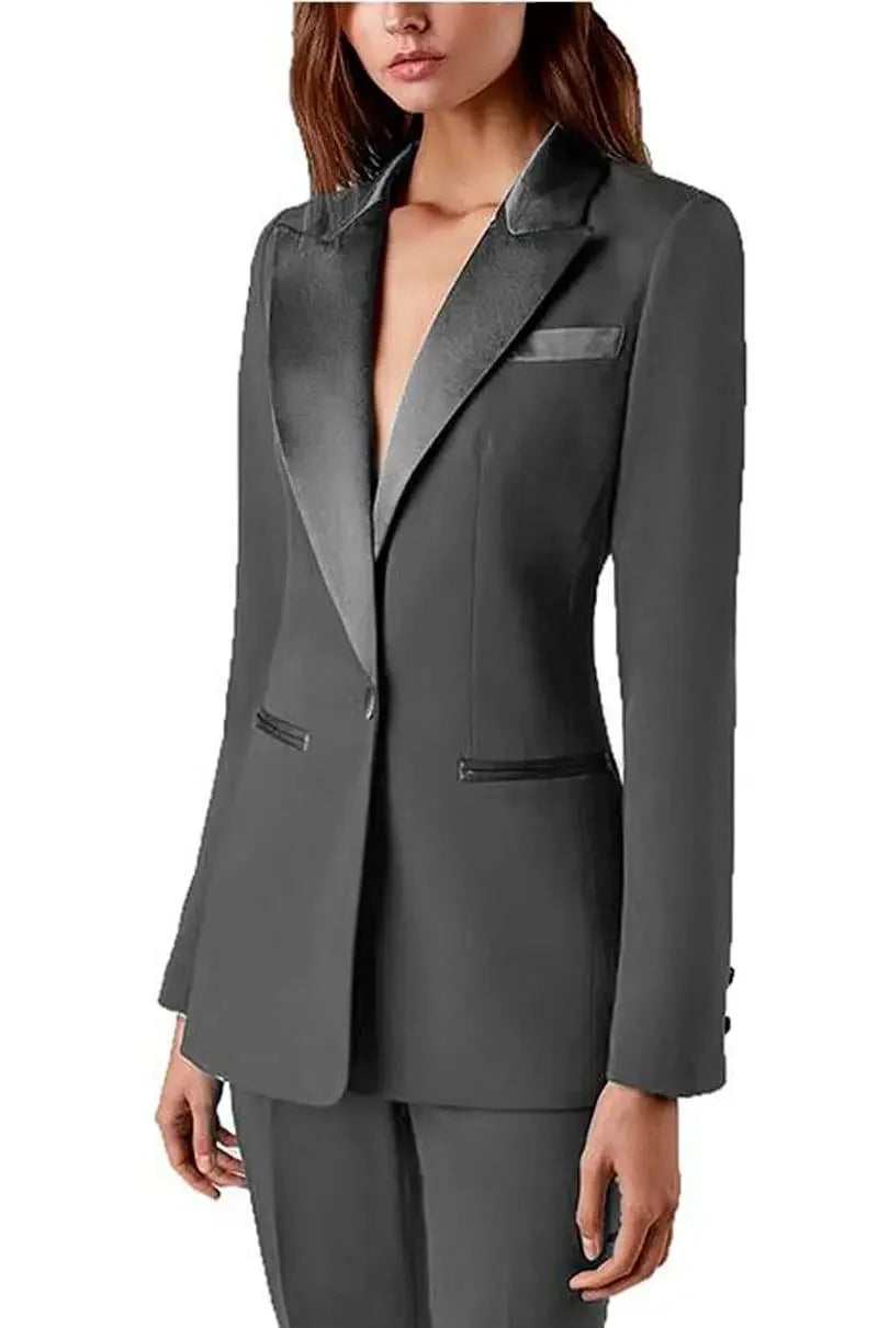 Women's 2 Piece Office Elegant Spring Suit Slim FitVelvet Lapel Chic Outerwear Long Sleeve Casual Wear Outfit Prom Party Blazers