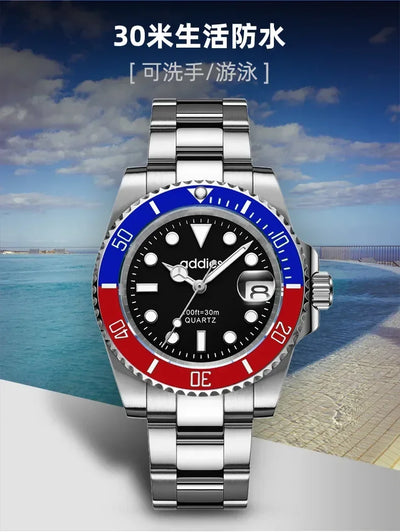 2025Advanced men's watches high-end products green water ghost quartz watches steel band waterproof luminous watches