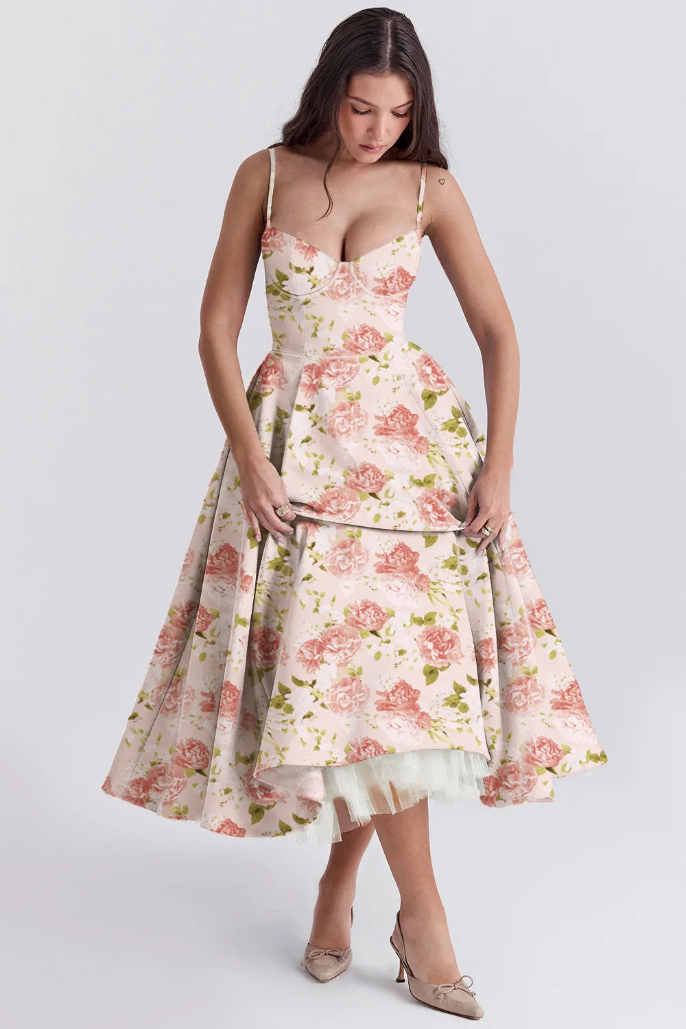 Summer haute couture Princess dress French mesh big swing double strap dress woman