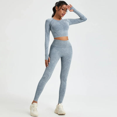 Women's Long Sleeves Round Neck Wash Exercise Activewear