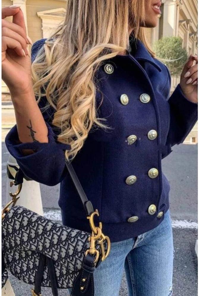 Long sleeve fashion double-breasted blazer casual with lapel office lady jackets for women