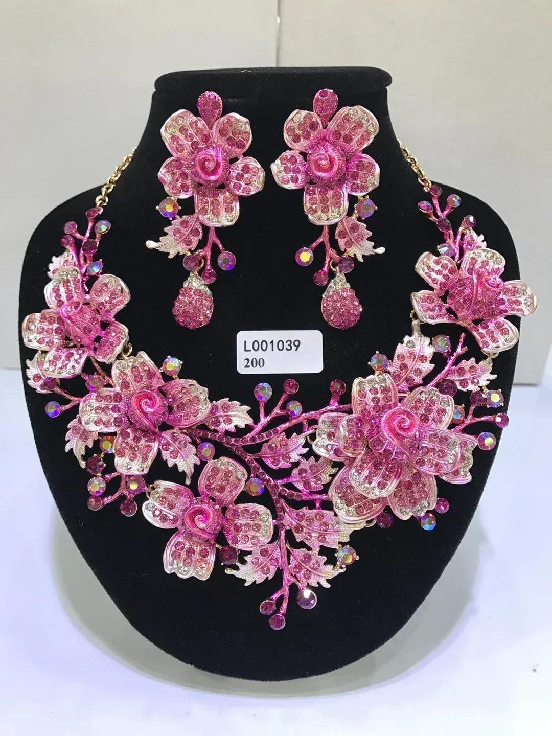 Women luxury necklaces set wedding delicate fashion jewelery crystal rhinestone earrings jewelry sets