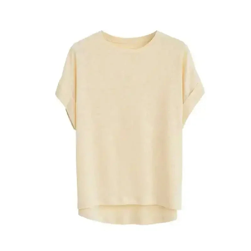 Women's Linen Round Neck Transparent Tops