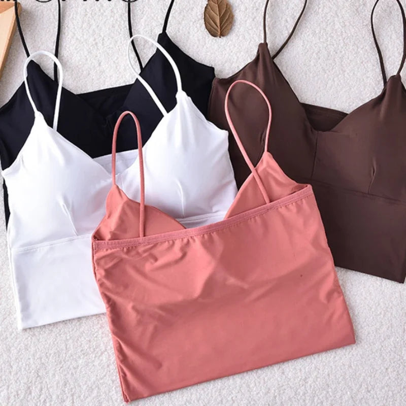 Seamless Women Fashion Crop Top Female Camisole Sexy Tank Tops Streetwear Solid Color Intimate Lingerie Push Up Massage Pad