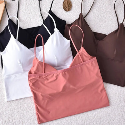 Seamless Women Fashion Crop Top Female Camisole Sexy Tank Tops Streetwear Solid Color Intimate Lingerie Push Up Massage Pad