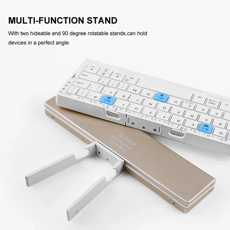 Jomaa Foldable Bluetooth Keyboard Rechargeable Keyboard Mini Folding Wireless Keyboard Aluminum Keypad With Stand For Phone