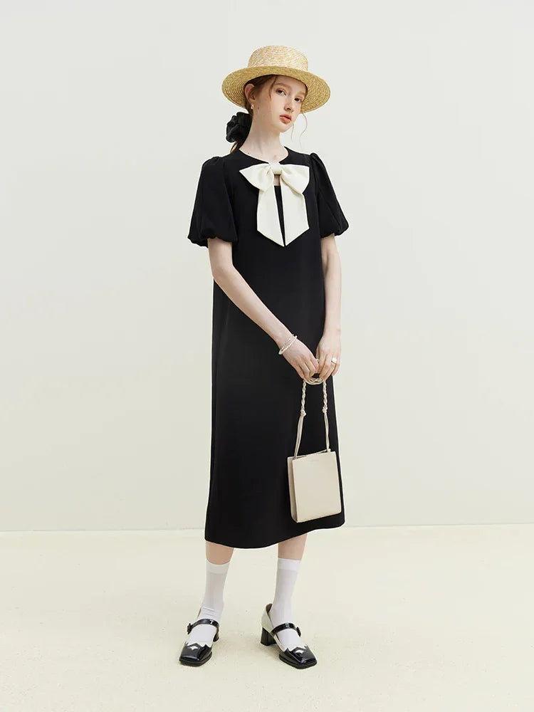 FSLE Bowknot Black Dress For Female Summer French Little Black Dress For Women Casual Loose Women 2023 New Dress For Women