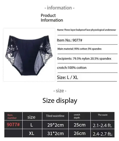1PCS Cotton Leak Proof Menstrual Panties Women Physiological Period Lace Underwear Breathable Elasticity Sexy Breifs