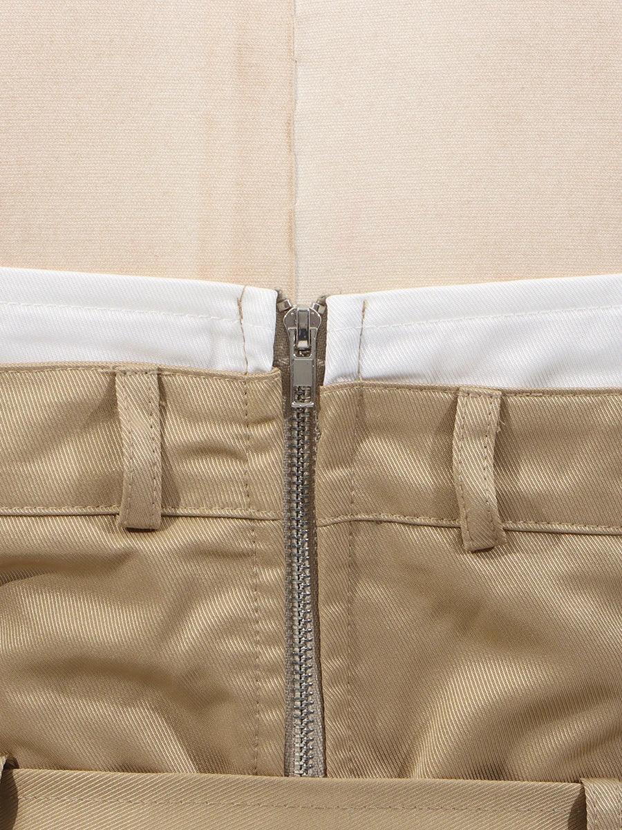 VGH Ameican Retro Irregular Cargo Dresses for Women Strapless Sleeveless High Waist Spliced Double Sashaes Midi Dress Female New