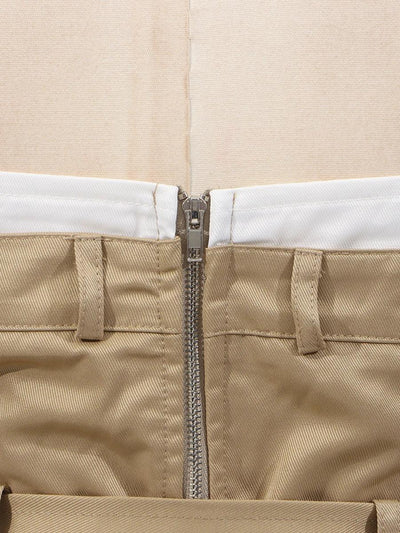 VGH Ameican Retro Irregular Cargo Dresses for Women Strapless Sleeveless High Waist Spliced Double Sashaes Midi Dress Female New