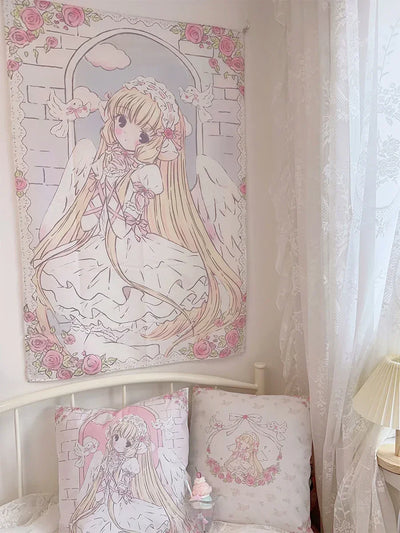 Cute Anime Girl Tapestry Background Cloth Home Decor Kawaii Girl's Room Decorating Items Cartoon Wall Hanging Pink Tapestry
