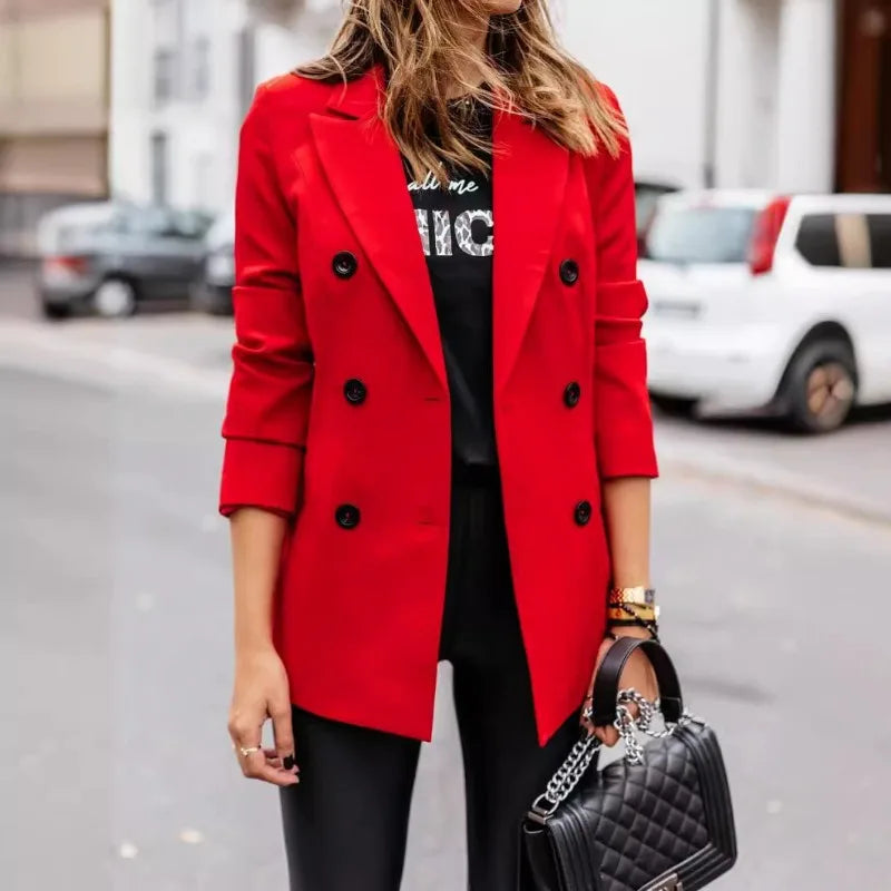 Autumn Winter Women Blazer Top Office Lady New 2025 Fashion Long Sleeve Lapel Collar Button Loose Suit Coat Jacket Outwear