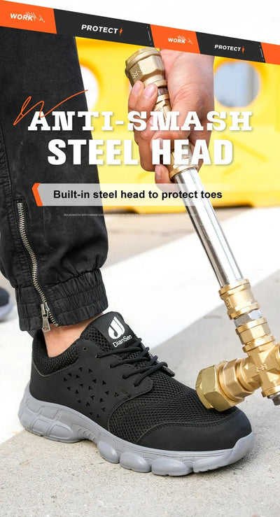 Men's Safety Shoes Comfortable Non-Slip Work Shoes Lightweight Breathable Safety Toe Casual Sneakers for Construction Site Black