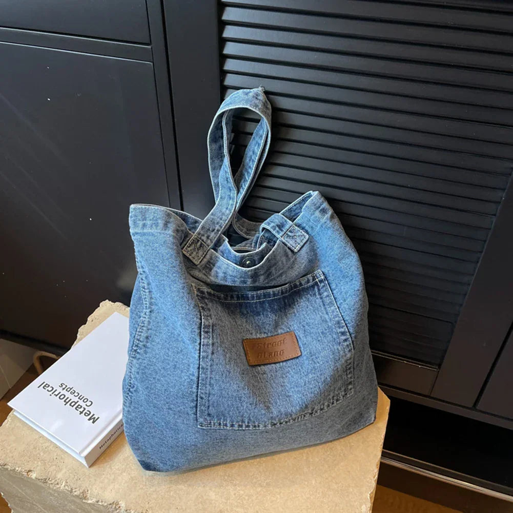 Women Shoulder Bag Luxury Designer Denim Handbag Fashionalbe Clutch Bag Vintage Simple Female Commuter Handbag for Office Travel