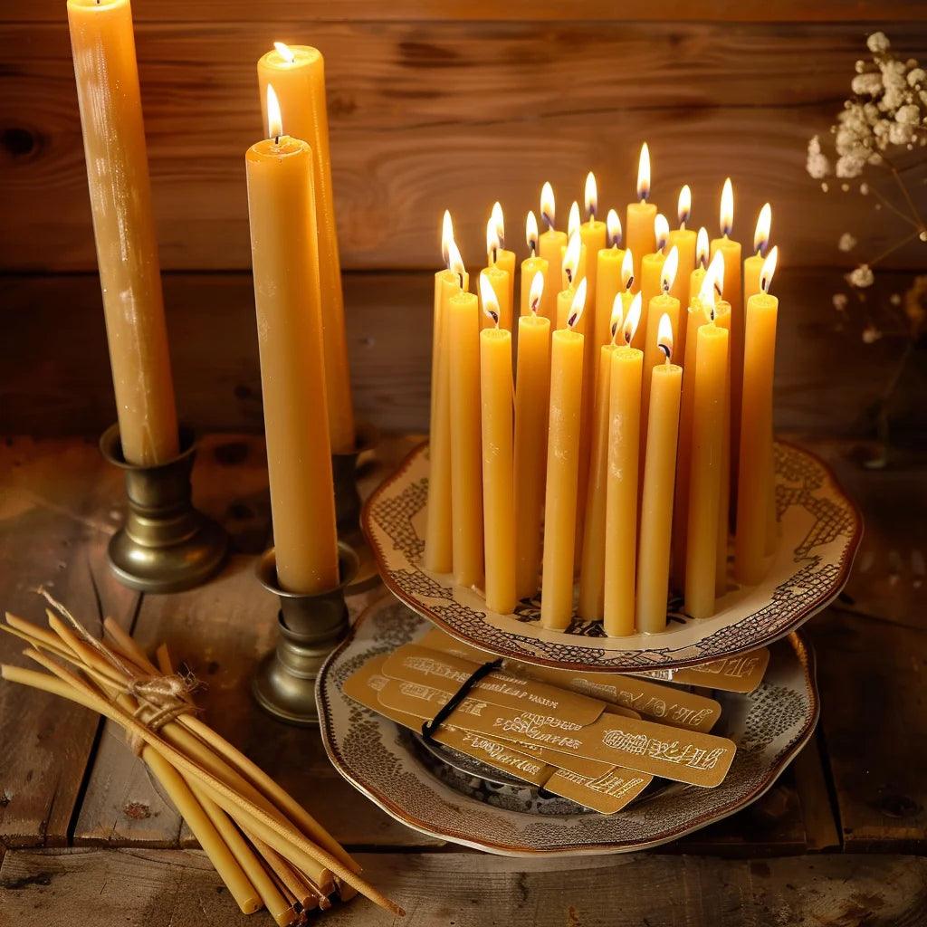 25pcs/1pack hanukkah candle natural beeswax chanukah candles thin taper honey for ritual birthday unscented