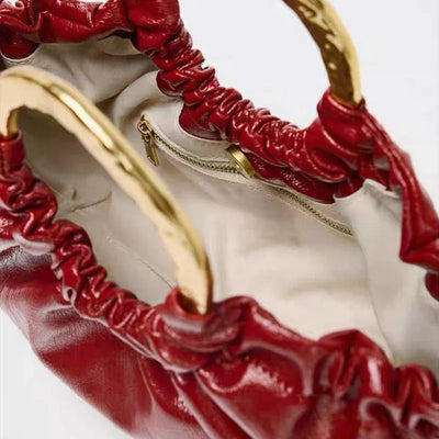 Fashion Ruched Women Handbags Designer Metal Handle Hand bag Luxury Oil Wax Pu Leather Shoulder Crossbody Bags Small Tote Purses