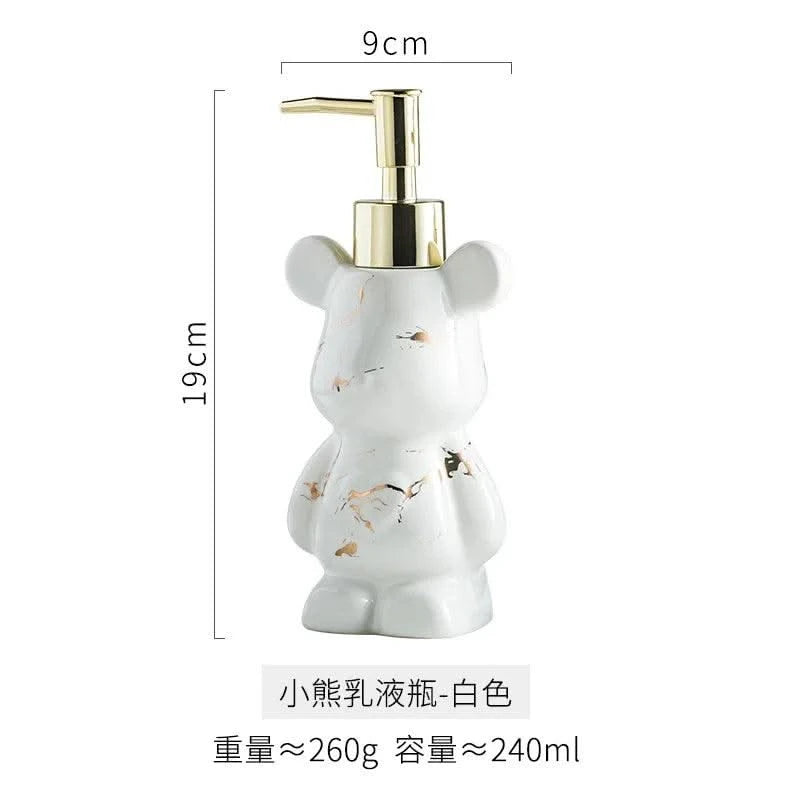 Luxury Marbling Bear Shape Ceramics Soap and Gel Dispenser Creative Black White Empty Shampoo Bottle Bathroom Storage Accessorie