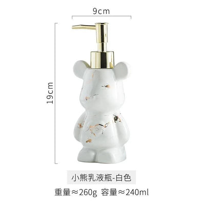 Luxury Marbling Bear Shape Ceramics Soap and Gel Dispenser Creative Black White Empty Shampoo Bottle Bathroom Storage Accessorie