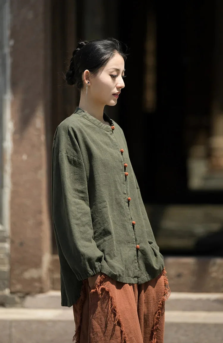 Women's Literary Vintage Ramie Linen Tops