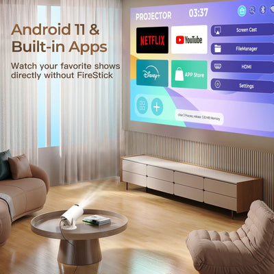 2025 Outdoor Portable Mini Projector 720P XP300 Pro，WiFi 6 & BT 5.4，180° Rotation，4500 Lumen 3W Speaker for Camping Movie Night