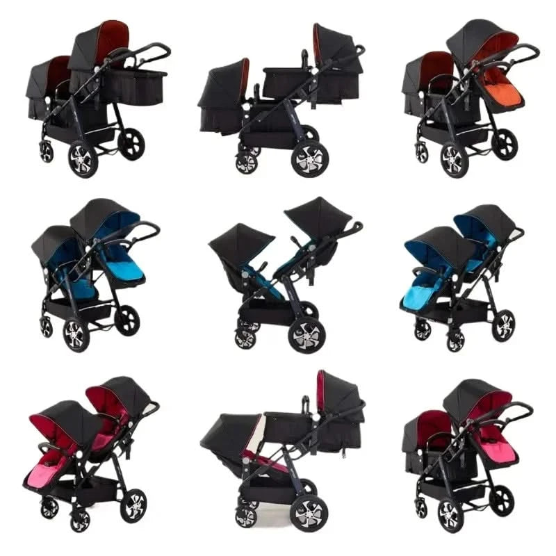 New Twins Baby Stroller Foldable Double Baby Stroller for Two Children Shock-absorbing Twin Baby Stroller Four Wheel Cart