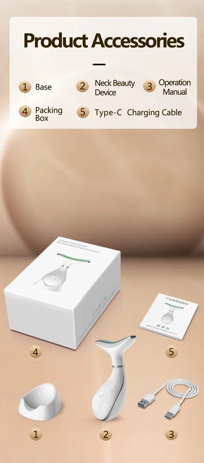 Neck Beauty Instrument with Base Microcurrent Facial Massager LED Photon Skin Rejuvenation Neck Face Skin Care Tool for Wrinkle