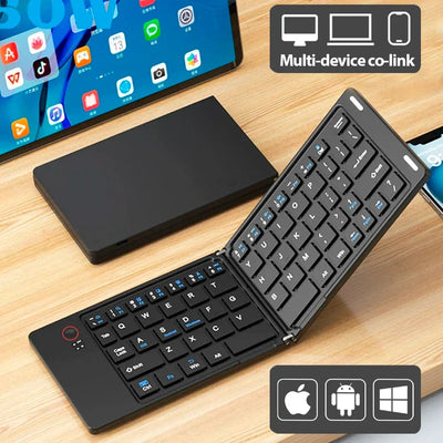 Dual-Foldable Phone Keyboard Bluetooth 5.1 Mini Rechargeable Wireless Keyboard For Windows Android IOS Laptop Phone Accessories