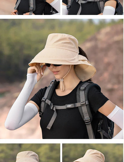 Summer Hat Women Outdoor UV Anti Neck Protection Sun Visor men Fishing Hiking Wide Brim Shawl Sunscreen Ponytail Cap undefine