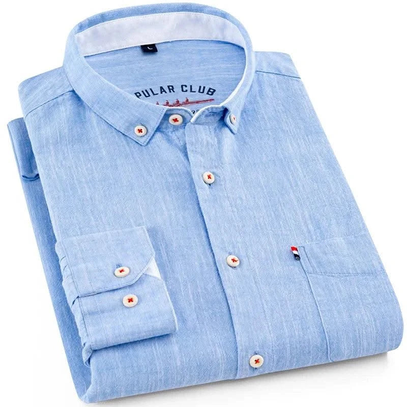 Mens Classic Cotton Linen Long Sleeve Shirts Japanese Style Comfortable Breathable Casual Fashion Slim Button Down Washed Shirts