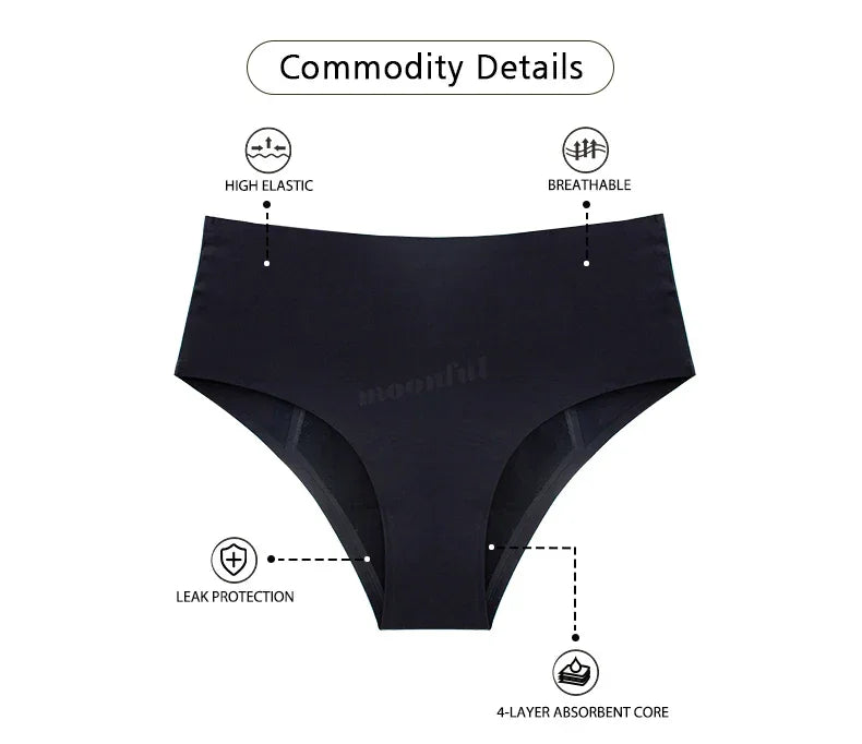 Menstrual Panties Women High Waist Seamless Menstrual Briefs Leak Proof Period Panties Heavy Flow Absorbent Period Underwear