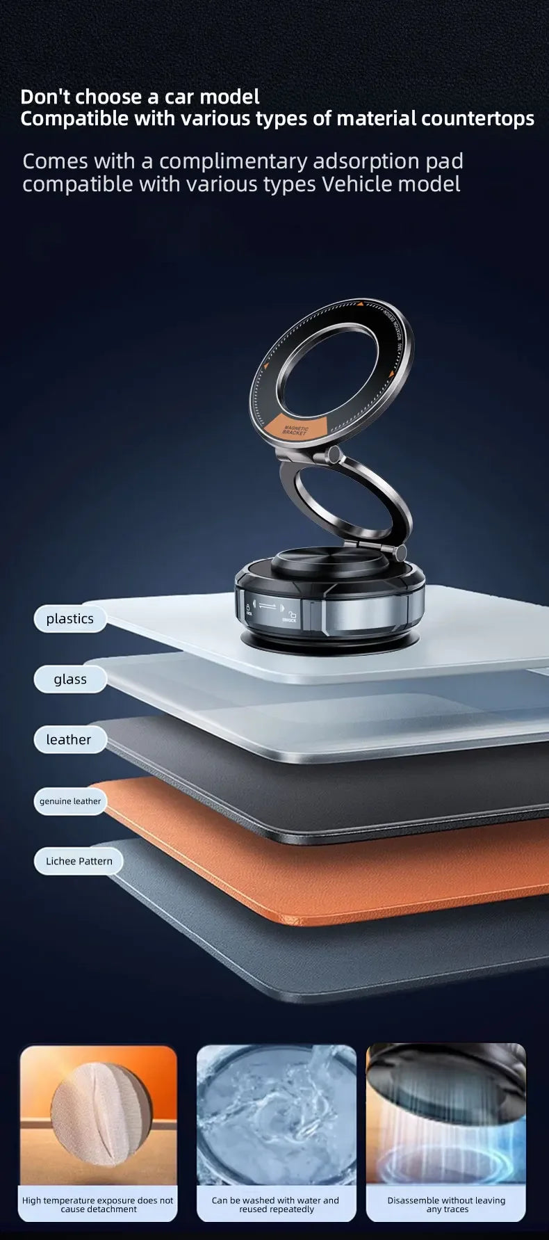 Magnetic Phone Holder Car Mount for MagSafe Enhanced Vacuum Suction Cup 360° Adjustable Cell Phone Accessorie for iPhone Android