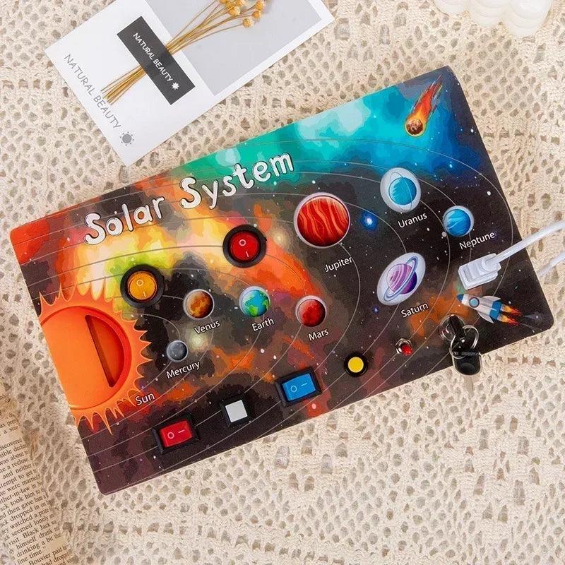 Montessori busy board sensory toys wooden with led light switch control travel activities children games for 2-4 years