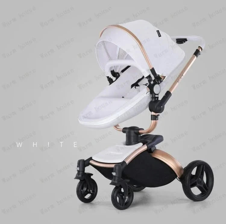 3-in-1 Luxury High-view Baby Stroller with Car Seat Foldable Newborn Baby Stroller PU Leather Two-way Baby Stroller