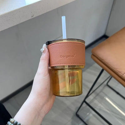 400ml with Lid Water Bottle New Creative with Straw Straw Cup Transparent Bamboo Cup Drink ware