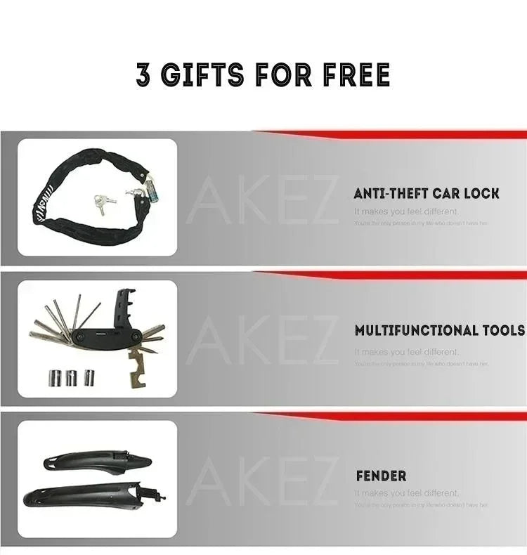 AKEZ Snow Electric Bicycle 350W Motor 10AH Battery 26-inch Thin Tire Urban Traffic E-Bike 30KM/H Folding Mountain Electric Bike