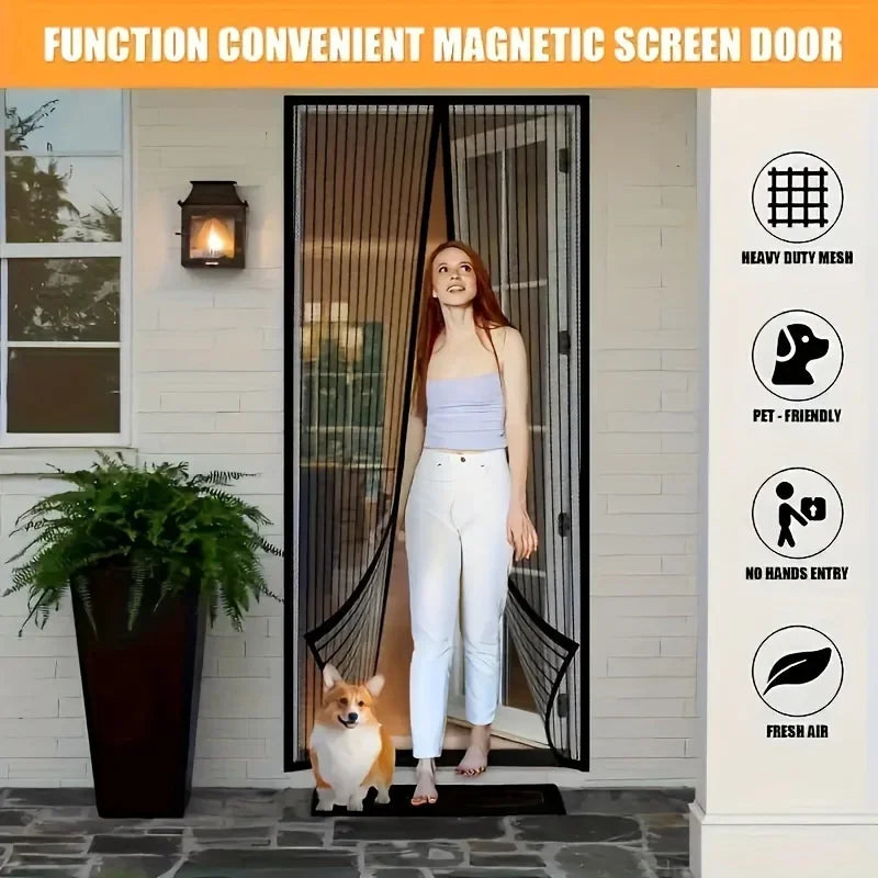 Easy-to-clean magnetic screen door, 36x82 inches - Mosquito-proof, pet-friendly, no manual closing required