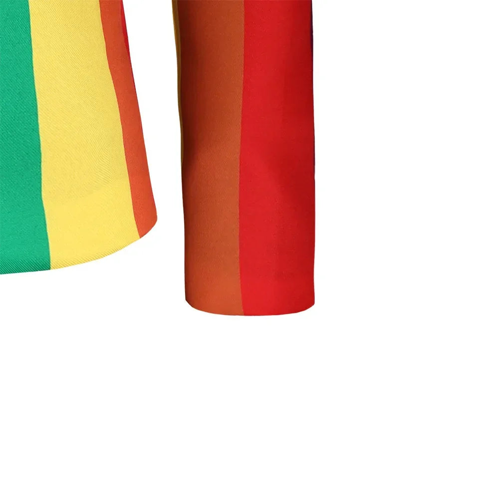 Men's Blazers Sets Rainbow Striped Print Blazers Jacket+Pants+Vest Man three Pieces Sets Prom Party Stage Singer Dancer Costumes