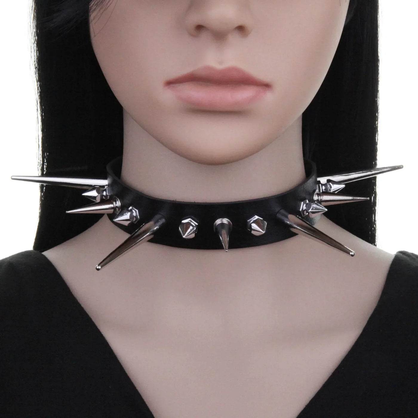 Goth Long Spike Choker Punk Faux Leather Collar For Women Men Cool Big Rivets Studded Chocker Gothic Style Necklace Accessories
